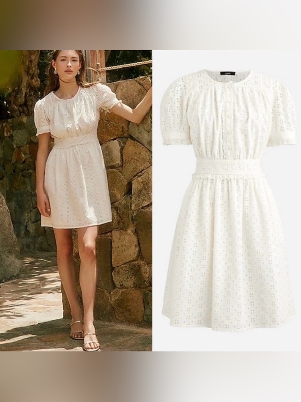 J. Crew ivory eyelet button-front mini dress